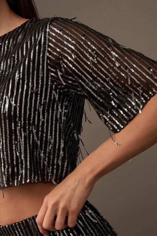 Razzle Dazzle Sequin Stripe Crop Top