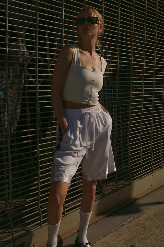 Lifted Fit Zip-Front Cropped Square-Neck Tank Top