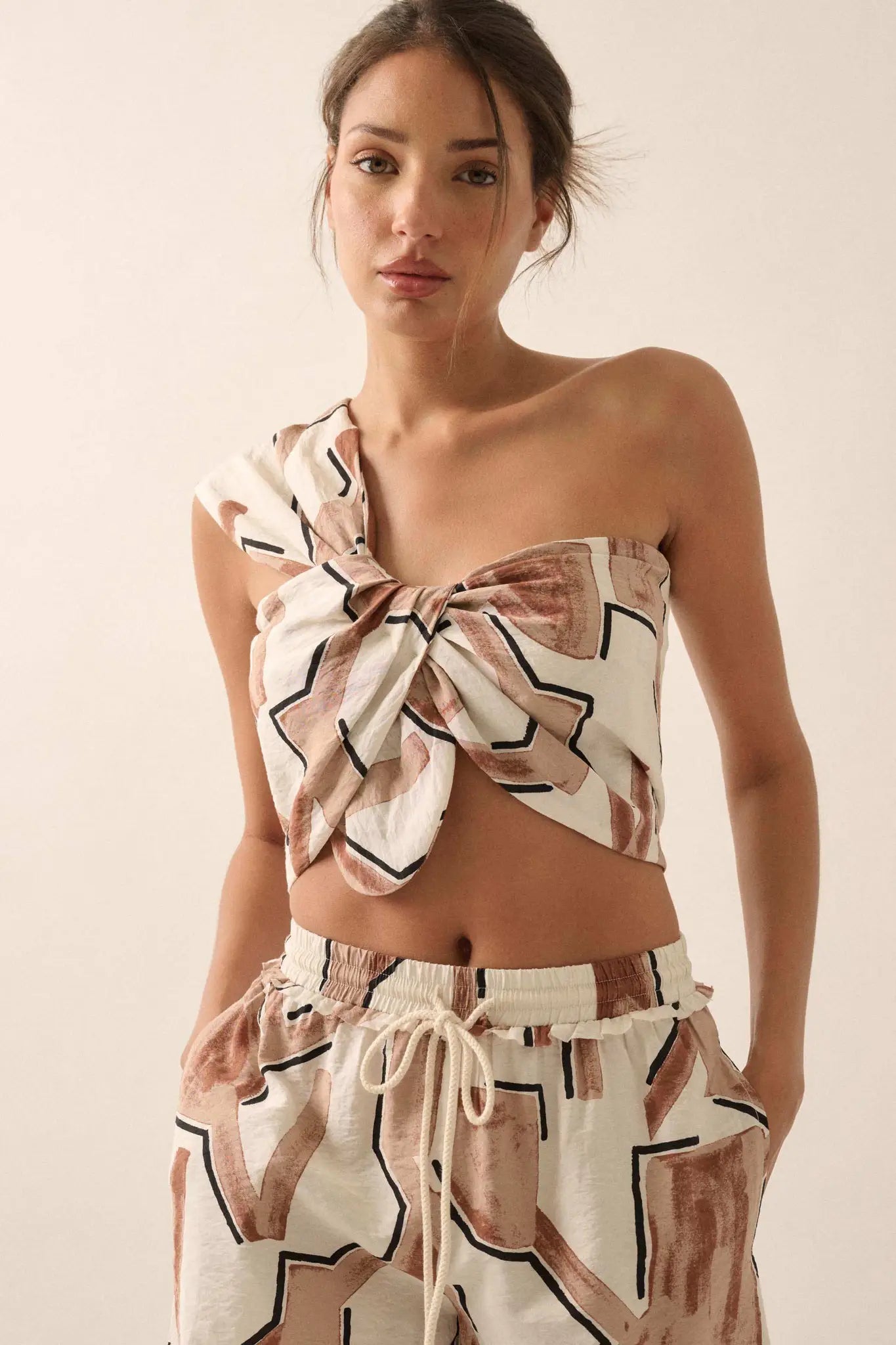 Lost City Abstract-Print One-Shoulder Bandeau Top - ShopPromesa