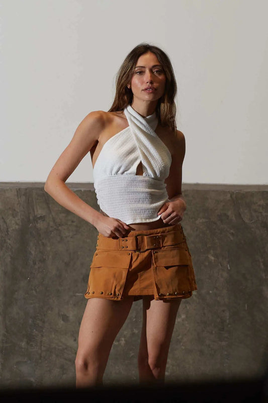 Promise the Label Smocked Jersey Halter Top