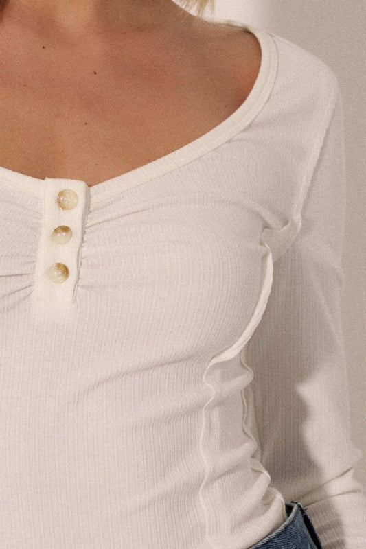 Promise the Label Rib-Knit Scoop Neck Henley Top