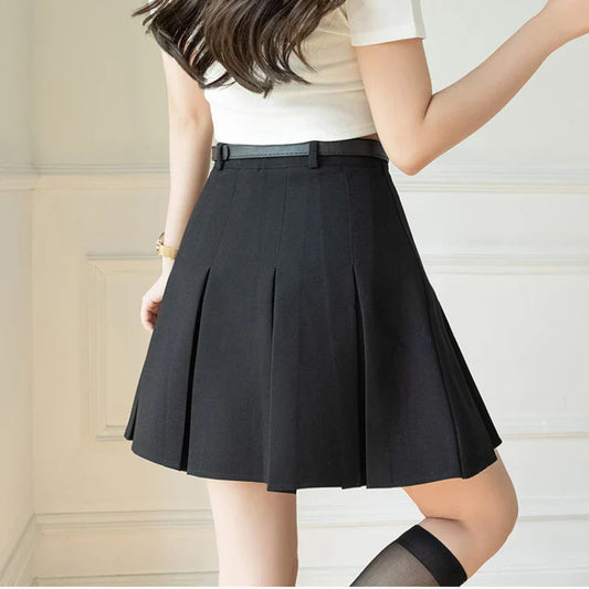 FashionSierra - New Fashion Black Mini Pleated Women 2025 Spring Summer High Waist A-line Short Korean Woman Casual Skirt