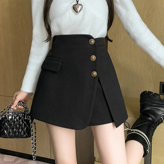 FashionSierra - New Autumn Winter Woolen Korean Chic High Waist Shorts Women 2025 Shorts