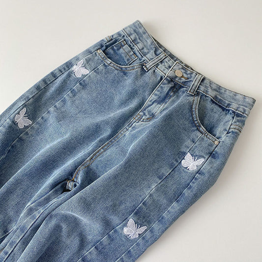 Butterfly Embroidered Jeans (Medium Blue)