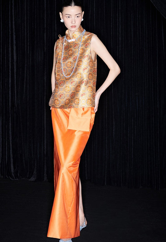 M essential Makai designer orange orchid bamboo four halo vest skirt - sans.