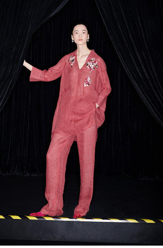 M essential Mackay designer 3D embroidered long shirt pant set - grace.