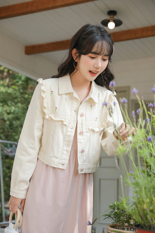 Budding Blossoms Cropped Jacket (White)