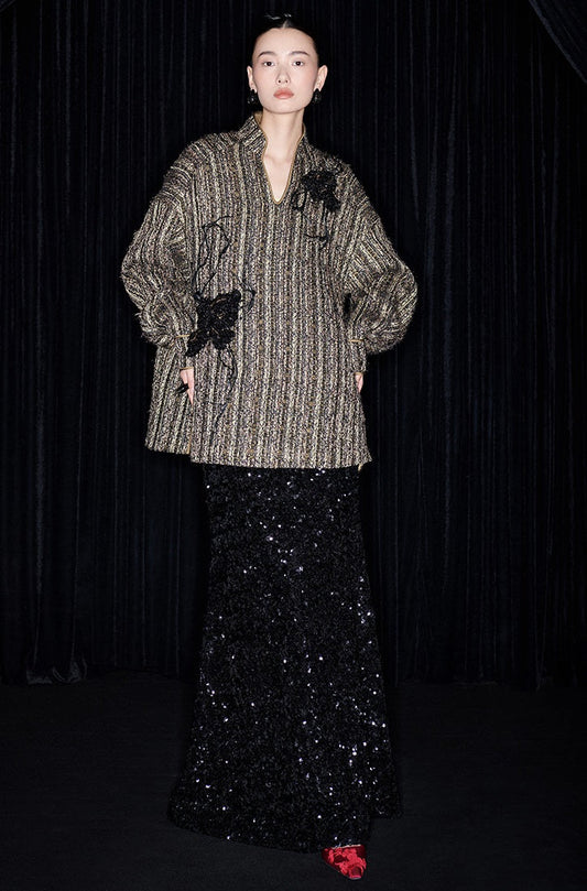 M essential Mackay designer Chanson  Wrought Iron Orchid Feather Beaded Top - growth.