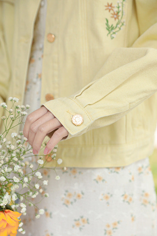 Daisy Garden Embroidered Denim Jacket (Yellow)