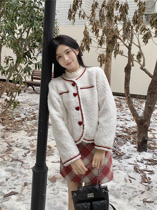 Sherpa Heart Button Jacket (White)