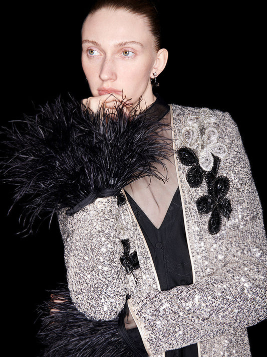 M essential Mackay designer shimmers pavé embroidered coat   - mother.