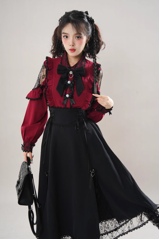 My Villain Arc Blouse & Skirt (Maroon/Black)