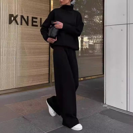 2025 Spring Autumn AliExpress New Knitted Solid Color Loose Casual Two-Piece Set Suit