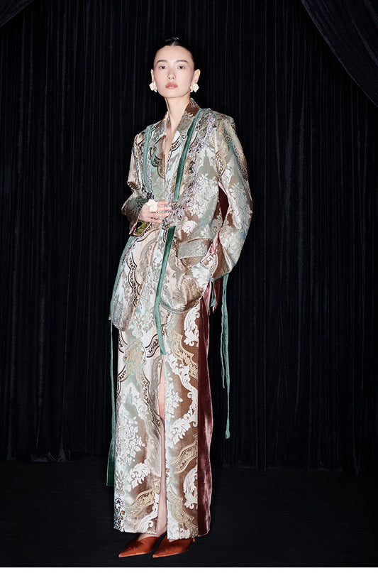 M essential Mackay designer vine pattern embroidery marble print jacket skirt suit- Eden.