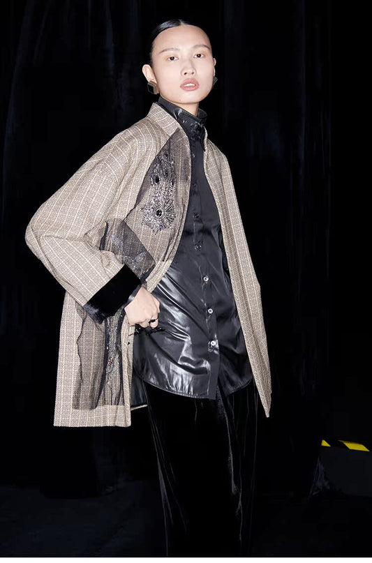 M essential Mackay designer brand embroidered new Chinese cardigan top - grunt.