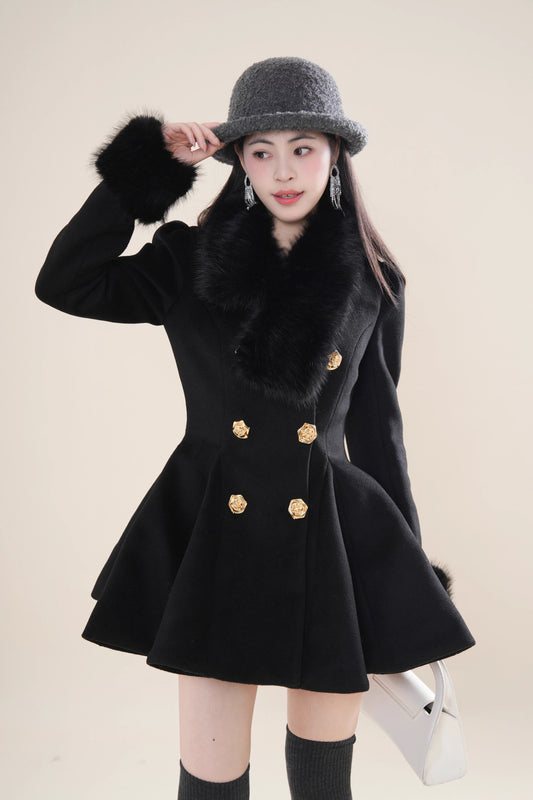 Fuzzy Mini Coat Dress (Black)