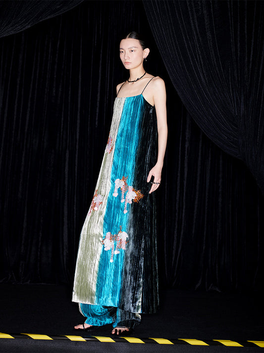 M essential Mackay designer hand-painted tassel embellishment slip dress pant set - Sanui Sala.