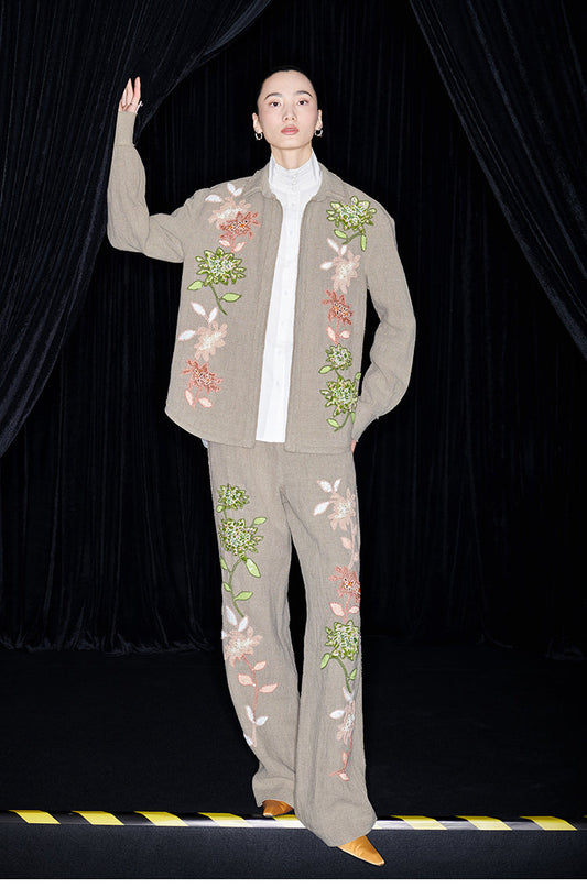 M essential Mackay designer Sedum patch shirt jacket pant set - Eight Treasures