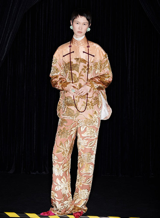 M essential Mackay designer gold stand-up collar shirt pants - ethan.