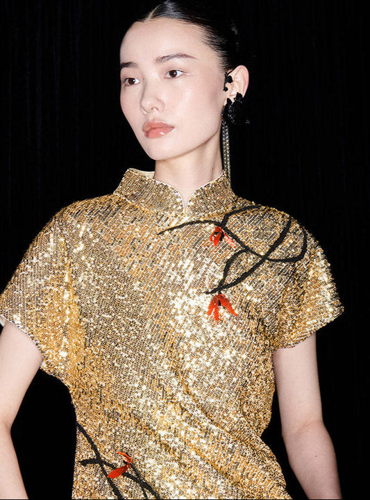 M essential Mackay designer three-dimensional Loushan red beaded dress - alan.