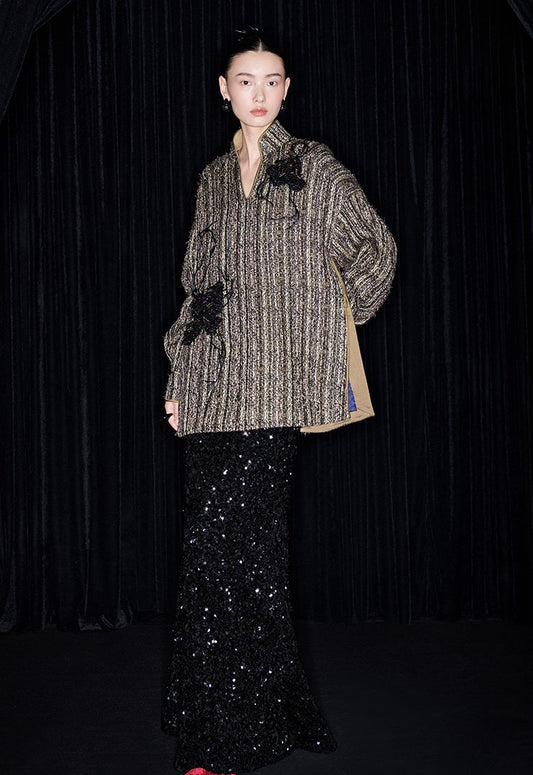 M essential Mackay designer Chanson  Wrought Iron Orchid Feather Beaded Top - growth.