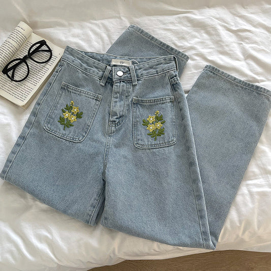 Star Daisy Embroidered Pocket Jeans (Light Denim)