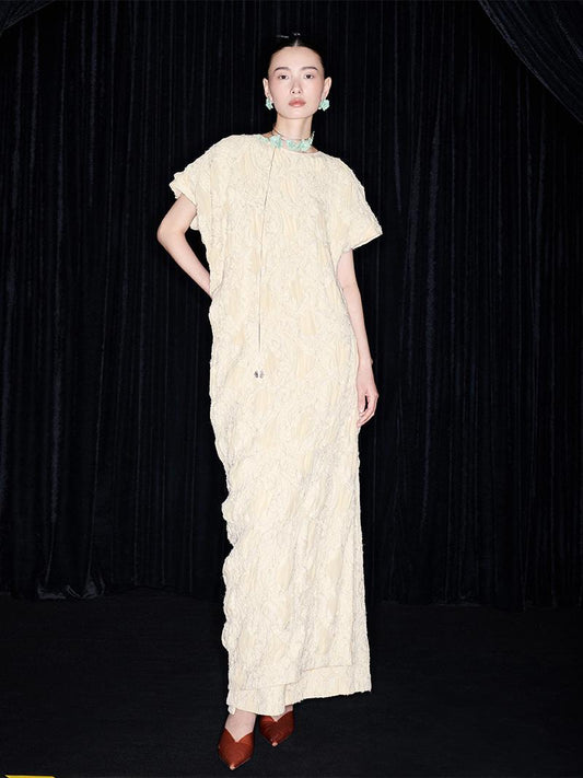 M essential Mackay designer Prima Jacquard irregularly cut short-sleeved dress - rebel.