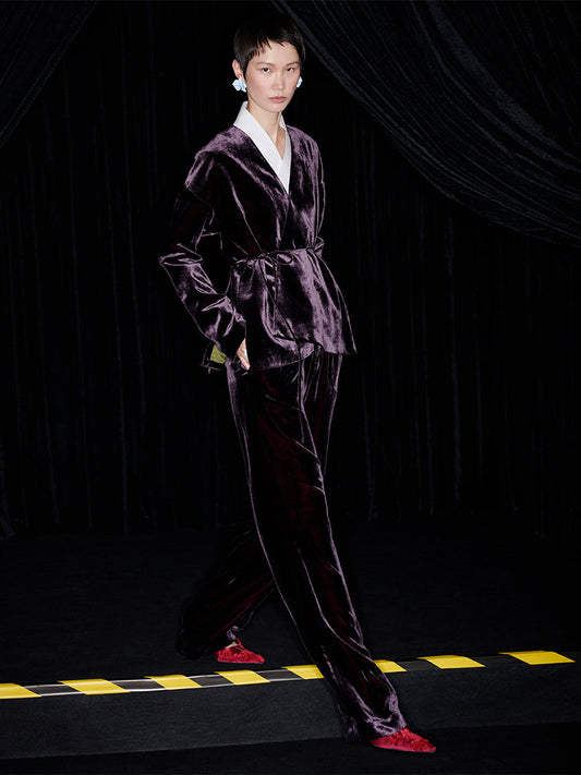 M essential Mackay designer fuchsia velvet jacket - silver