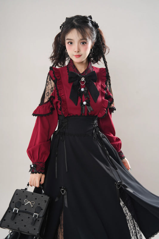 My Villain Arc Blouse & Skirt (Maroon/Black)