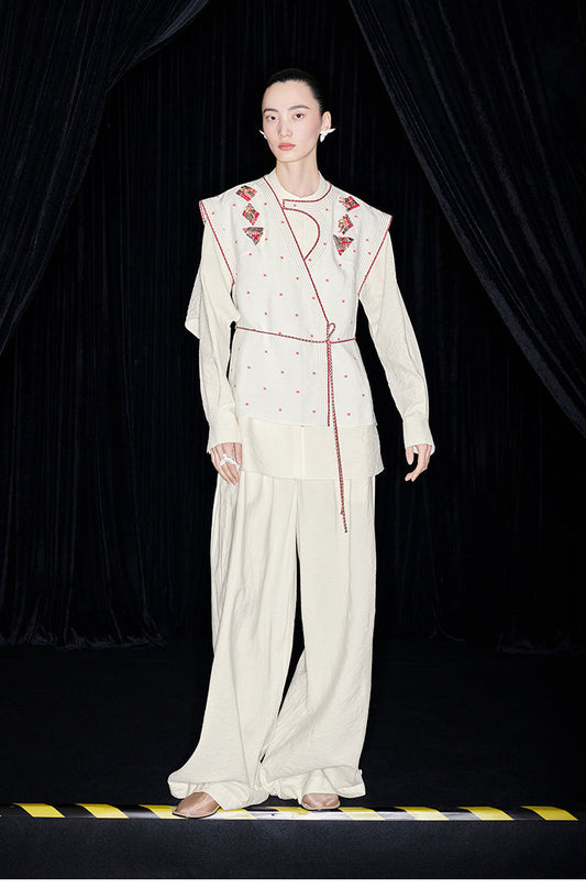 M essential Mackay's stone-embellished mosaic embroidered gilet vest blazer pant set - feb.