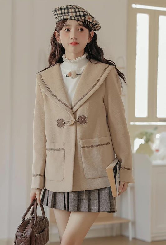 Flower Sailor Short Duffle Coat (Khaki)