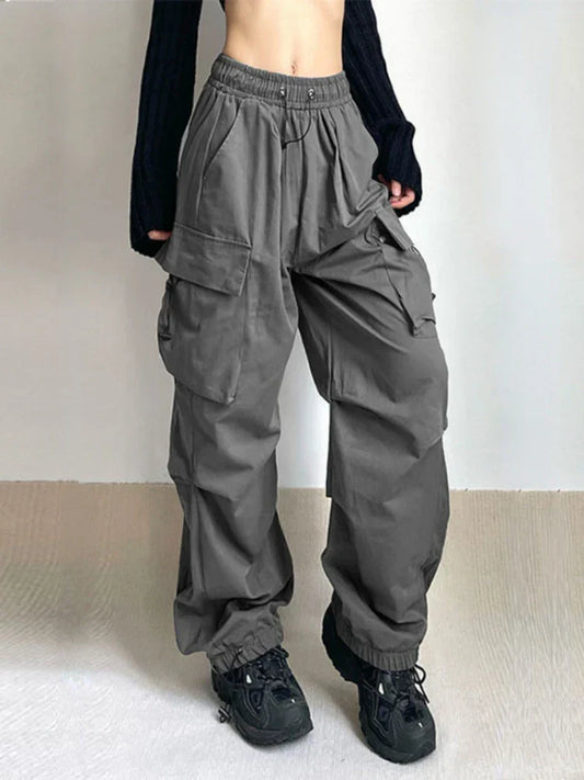 Women Hip Hop High Waist Vintage Wide Leg Streetwear Elastic Pants