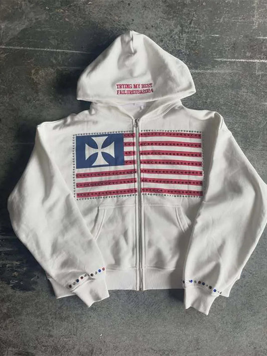 Minimalist Flag Patchwork Hoodie