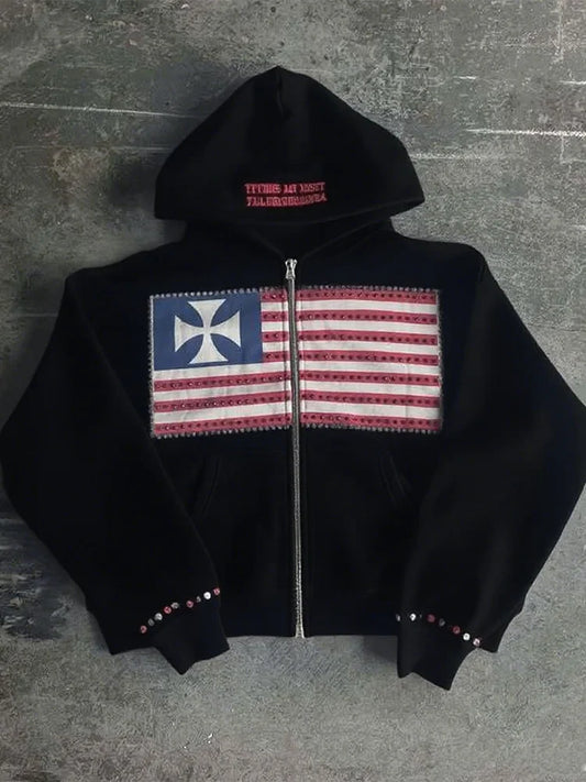 Minimalist Flag Patchwork Hoodie