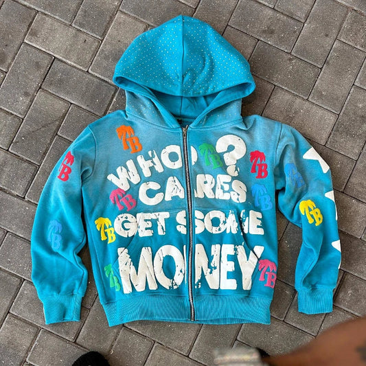 Letter Print Zip Up Hoodie