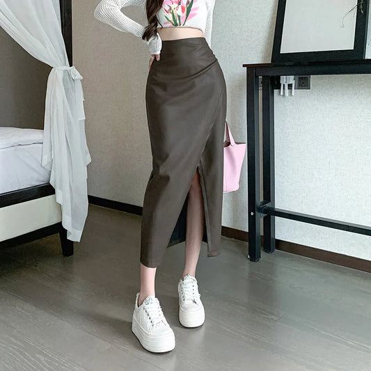 Autumn Front Split Long 2025 New High Waist Classic Office Pleated A-Line Skirt