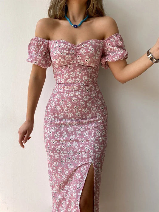 FashionSierra - 2025 Sexy Floral Short Sleeve Backless Boho Dress