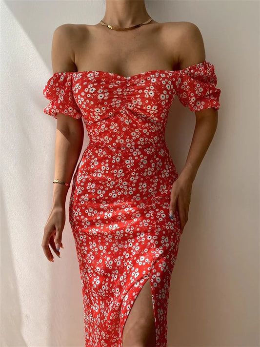 FashionSierra - 2025 Sexy Floral Short Sleeve Backless Boho Dress