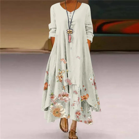 FashionSierra - 2025 Summer Floral Print Long Sleeve Maxi Boho Dress
