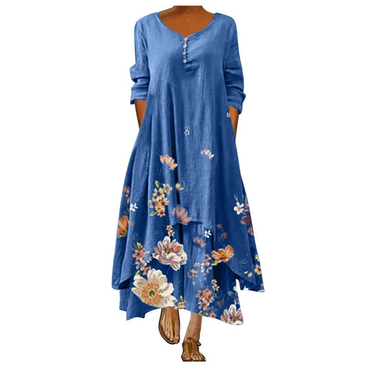 FashionSierra - 2025 Summer Floral Print Long Sleeve Maxi Boho Dress