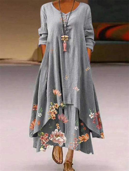 FashionSierra - 2025 Summer Floral Print Long Sleeve Maxi Boho Dress