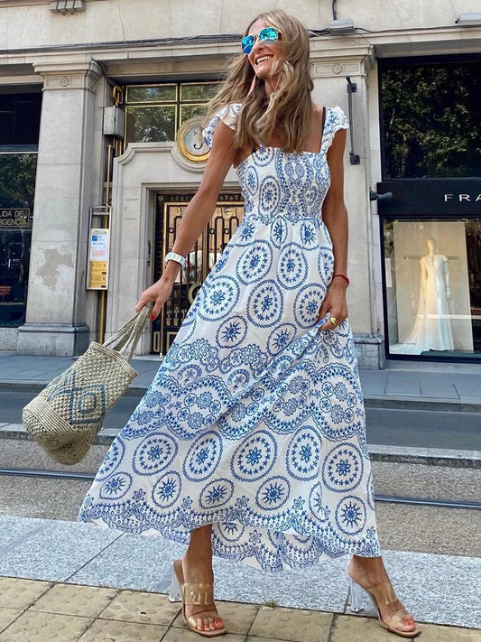 FashionSierra-Hollow Floral Embroidery  Sleeveless Strap  Long  For Women  Vintage  2025  Summer  Vestidos  Party  Ladies  Boho Dress