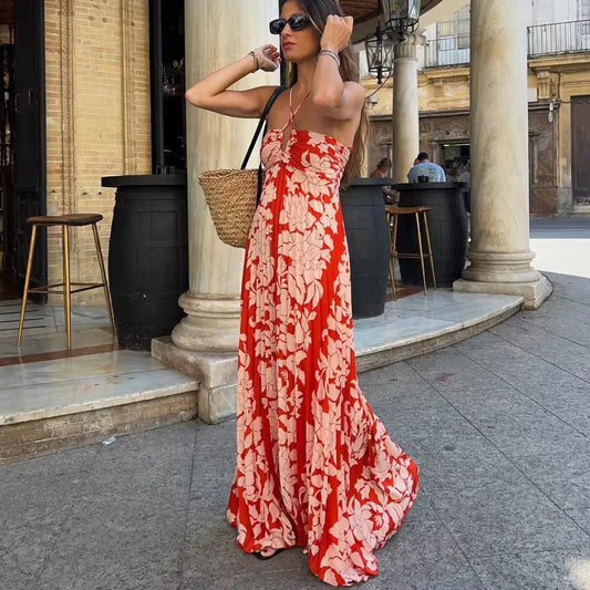 FashionSierra-Sexy  Off Shoulder  Backless  Strap  Vintage  Ethnic  Chiffon  Floral Print  Beach Wear Boho Dress