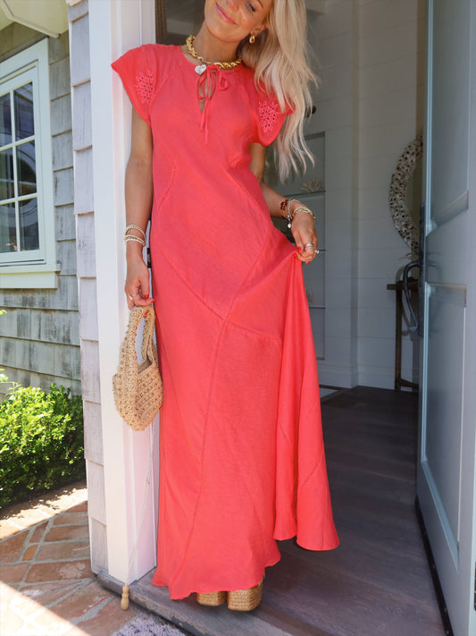 Clambake Linen Dress // Coral