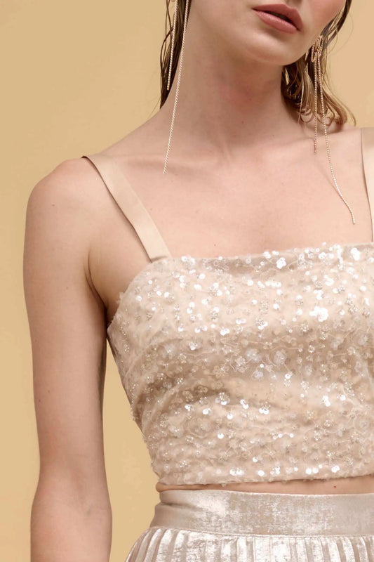 VIP List Beaded Sequin Cropped Cami Top