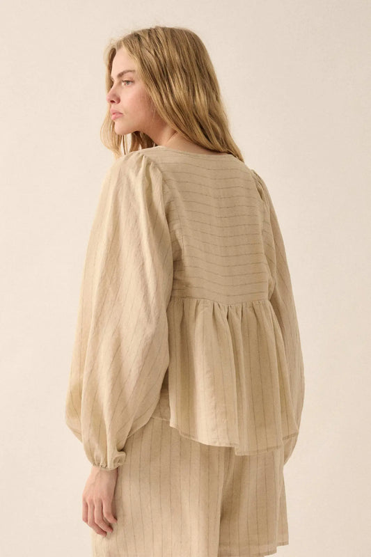 Spring Breeze Pinstripe Babydoll Peasant Top