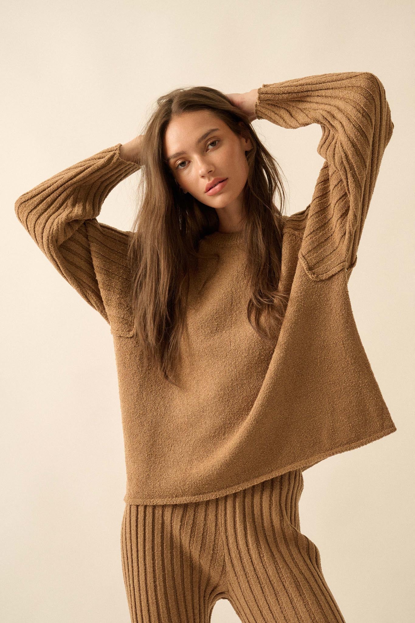 Promise the Label Textured Ribbed-Sleeve Sweater - ShopPromesa