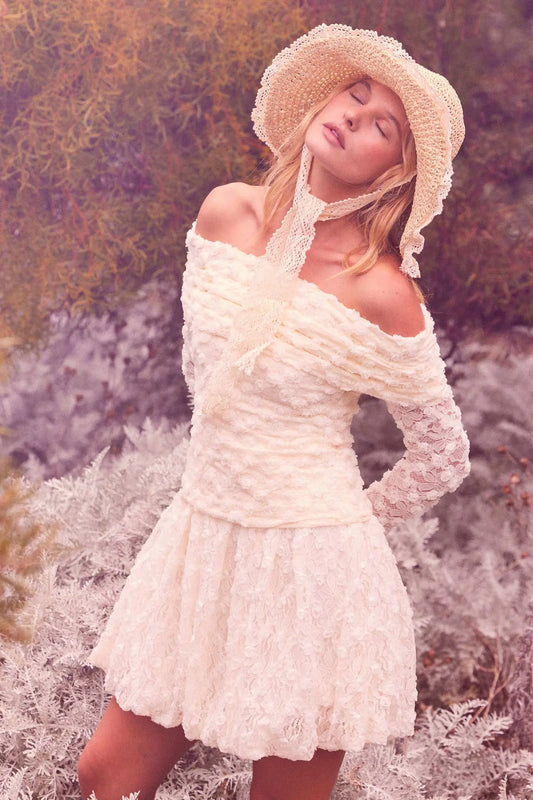 Good Graces Floral Lace Off-Shoulder Thumbhole Top