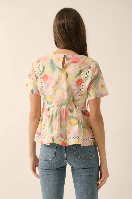 Graceful Blossoms Lace-Trim Floral Babydoll Top