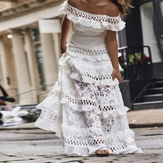 FashionSierra - 2025 Elegant White Lace Off Shoulder Boho Dress